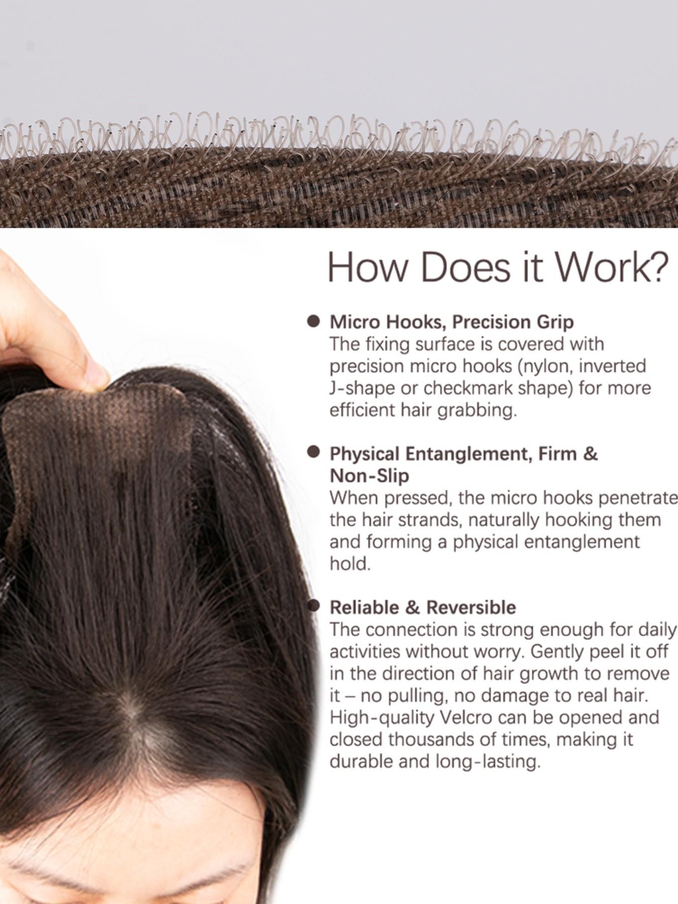 No Clip Natural Human Hair Topper L-Hook Strong Grip Velcro Base 8x11cm Invisible Hair Topper Skin Like Hair Toppers Realistic Hairpart Natural Looking Hair Hair Toppers For Thinning Hair 25cm Mocha Brown 1B