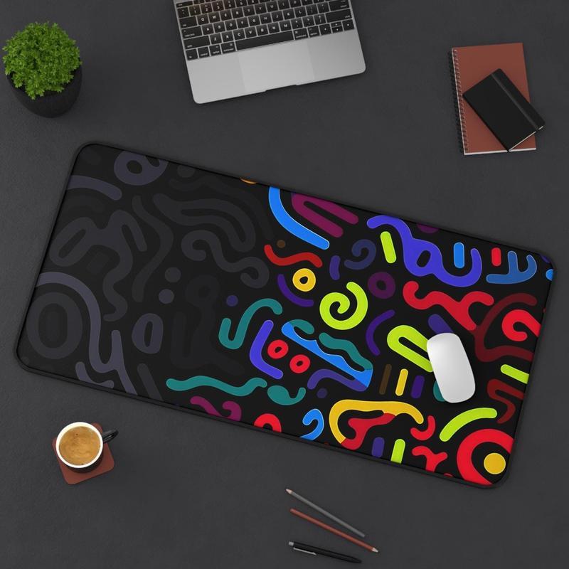 Abstract Neon Mouse Pad Geometric Colorful Desk Mat XL Retro Vaporwave Desk Decor Gamer Mousepad RGB Style Modern Art Office Gift