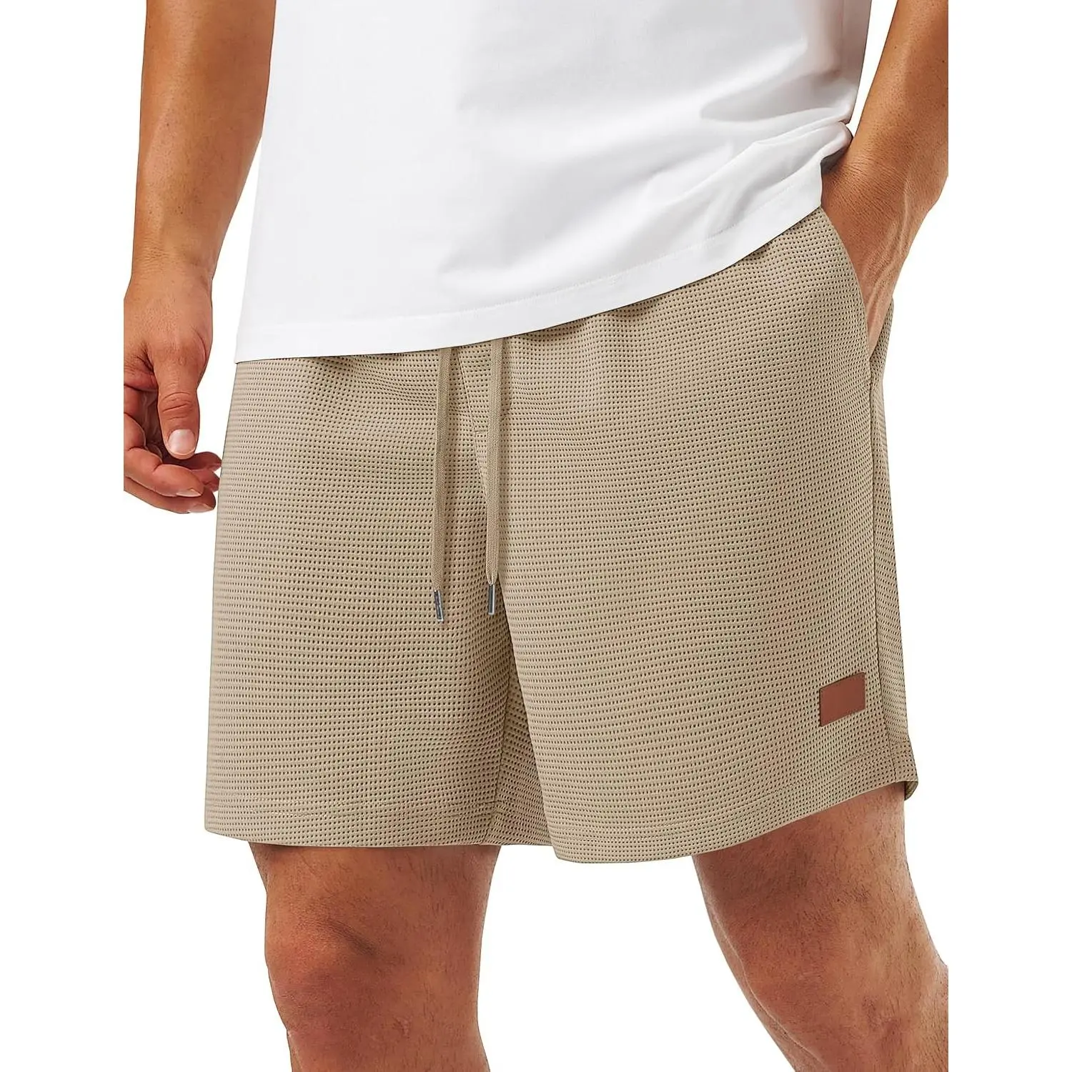 Men's 5" Waffle Casual Shorts with Elastic Waist Drawstring - Moisture Wicking Summer Beach Sweat ShortsGift