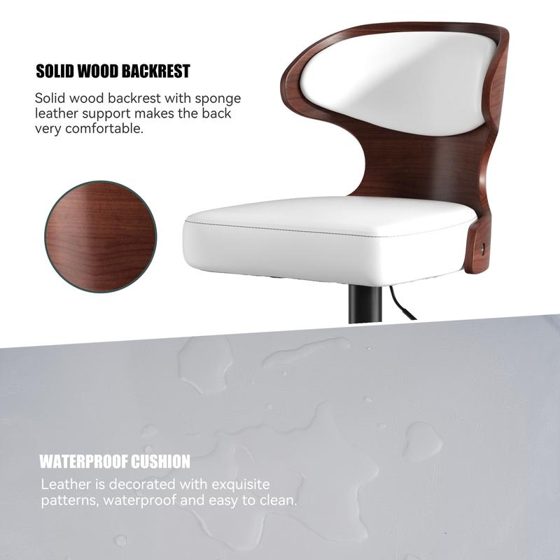【Deals For You Days】Bar Stools Set of 1/2 ， Adjustable Height 24.5-33.5IN - Bentwood Swivel Barstools with Back & Footrest - PU Leather Upholstered Bar Chair for Bar, Kitchen, Dining Room