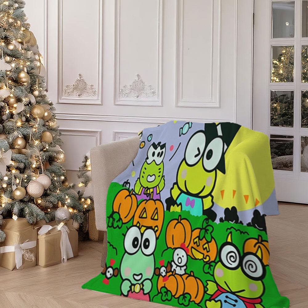 Keroppi Cartoon Pattern Blanket, Thick Fleece Blanket, Warm Blanket for Bedroom, Couple-Exclusive Blanket, Oversized Sofa Blanket, Throw Blanket for Living Room