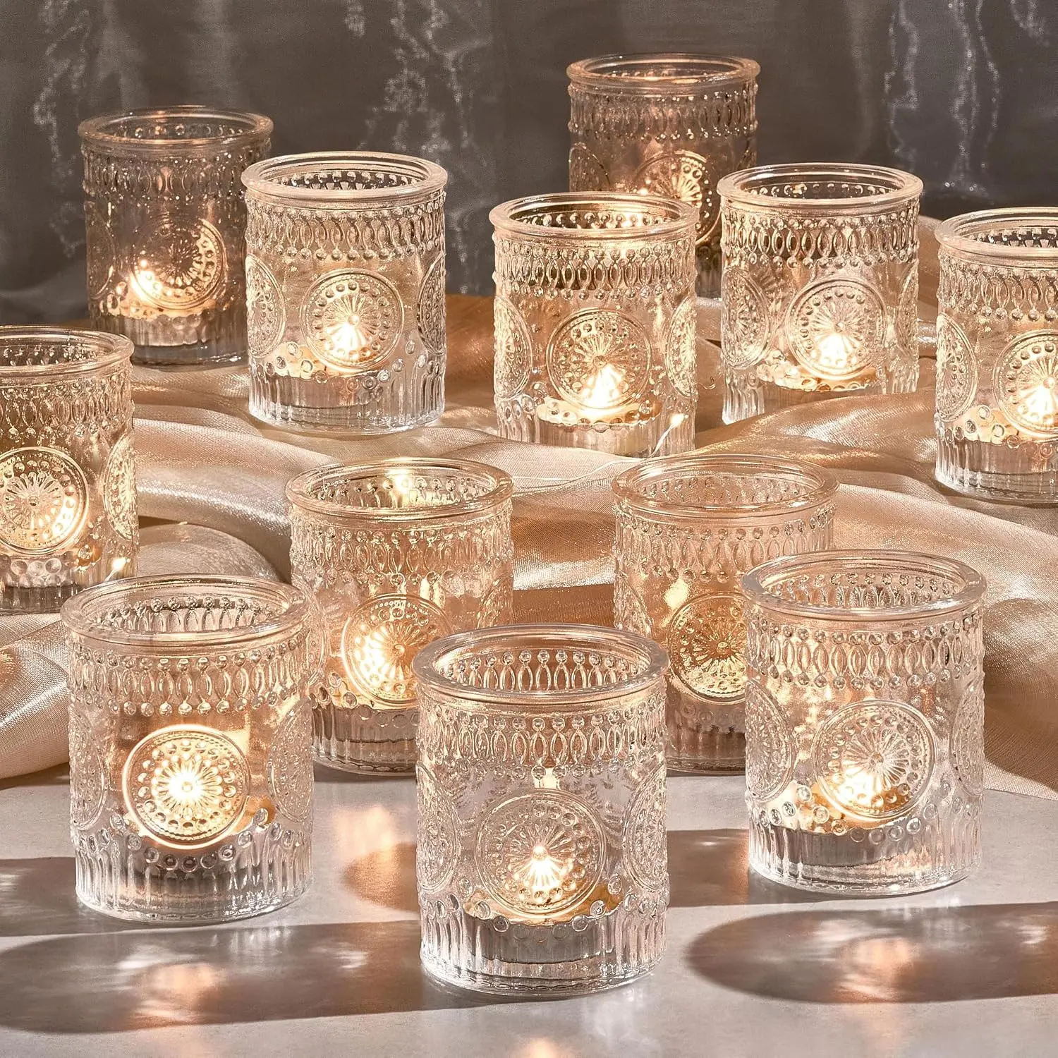30 Pack Clear Glass Votive Tealight Candle Holders, Vintage Bulk Candle Holders for Table Centerpieces, Perfect for Home, Bridal Shower, Birthday, Christmas, Thanksgiving Party Table Decoration