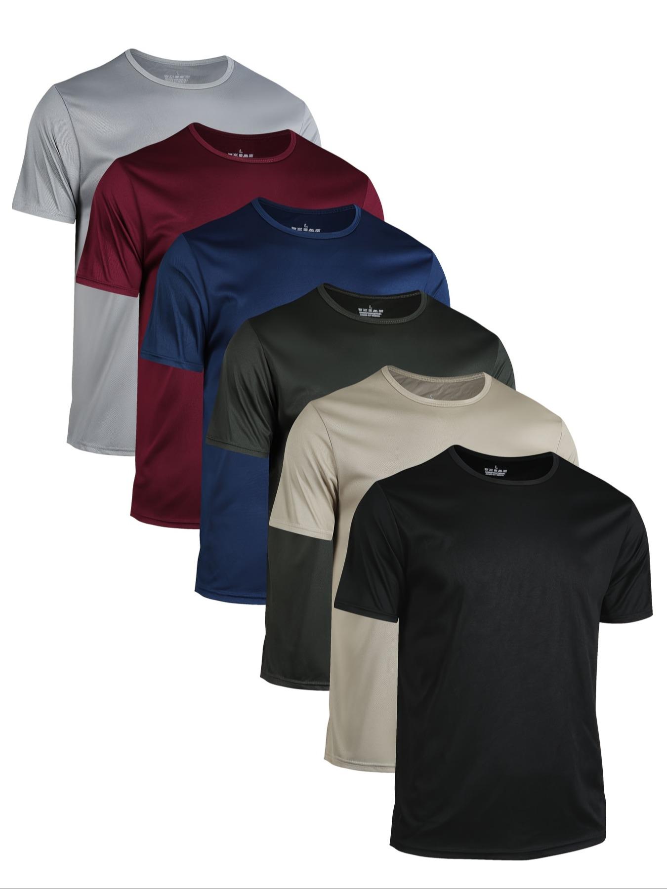 Men's Quick-Dry Breathable 6-Pack Solid Color T-Shirts Round Neck Short Sleeve, Lightweight Comfortable Summer Sports Tops, Athletic Sports Clothing, Activewear Tee, Athletic Fashion