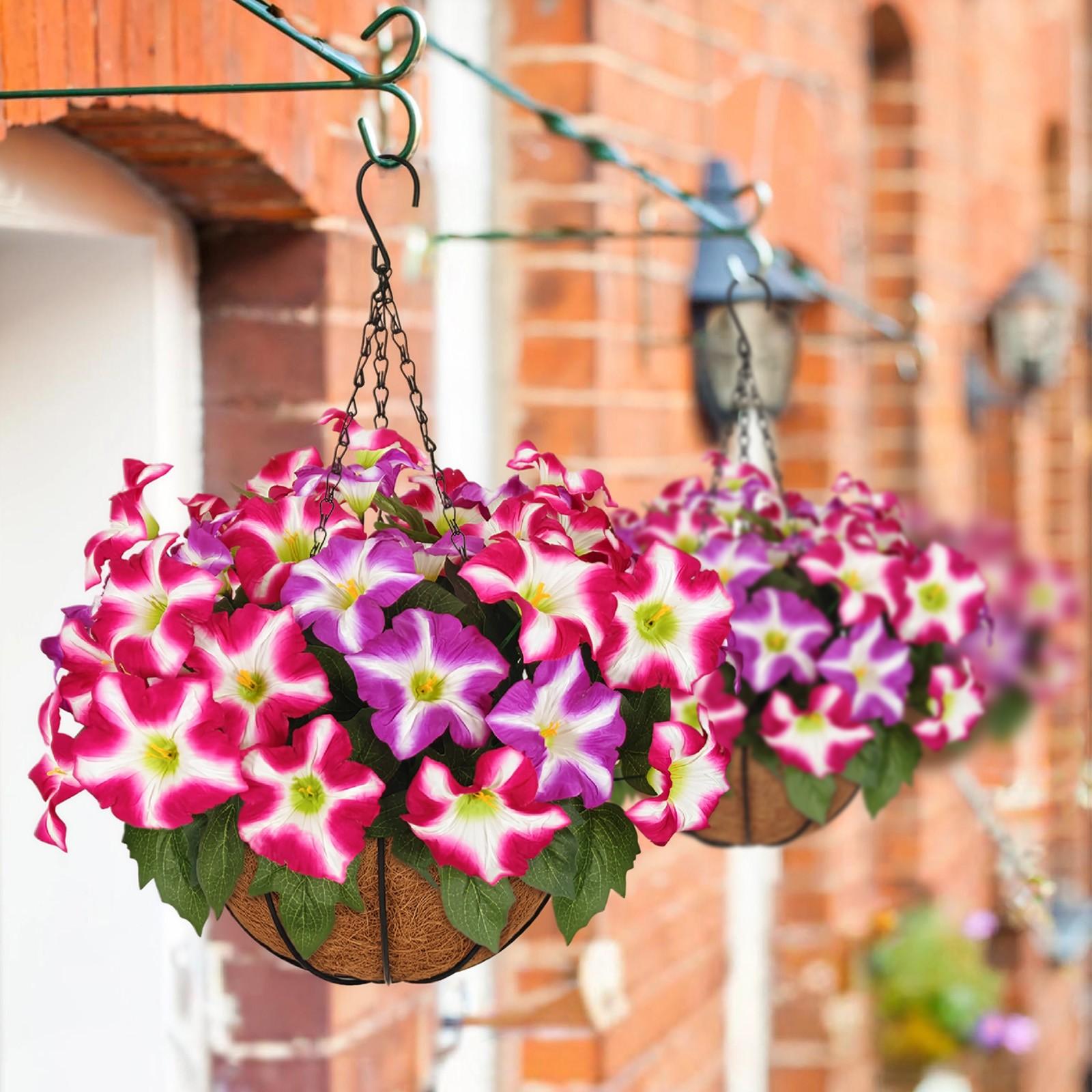Outdoor Artificial Plant Hanging Baskets Set of 2, UV Resistant Porch Garden Decor, Durable Fake Plants for Outdoor Use