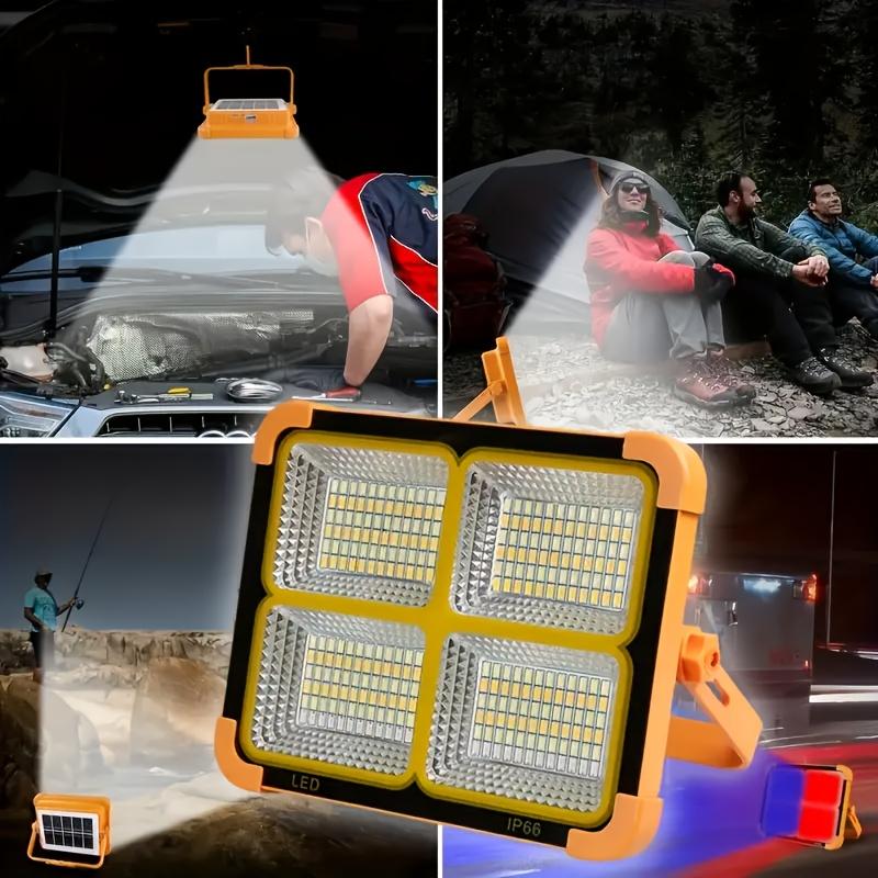 Solar Rechargeable Work Light, IP66 Waterproof LED Floor Light with Stepless Brightness for Mechanic Camping Fishing Car Repair Emergency Worklight for Hurricane