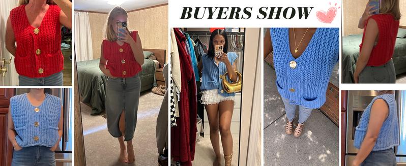 Molitree Womens Casual Chunky Knit Vest Gold Button Down Crop Crochet Sleeveless Sweater Vest