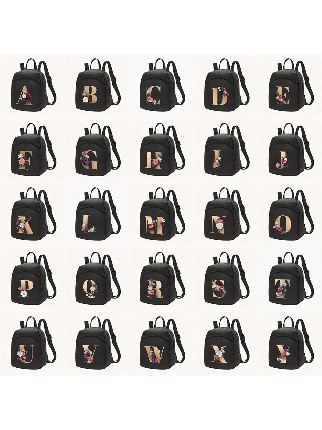 Fashion Floral Letter Backpack, Perfect for Casual Travel and School, Small Floral Letter Print, Convenient Zipper, Daily Use, Shopping and Groceries