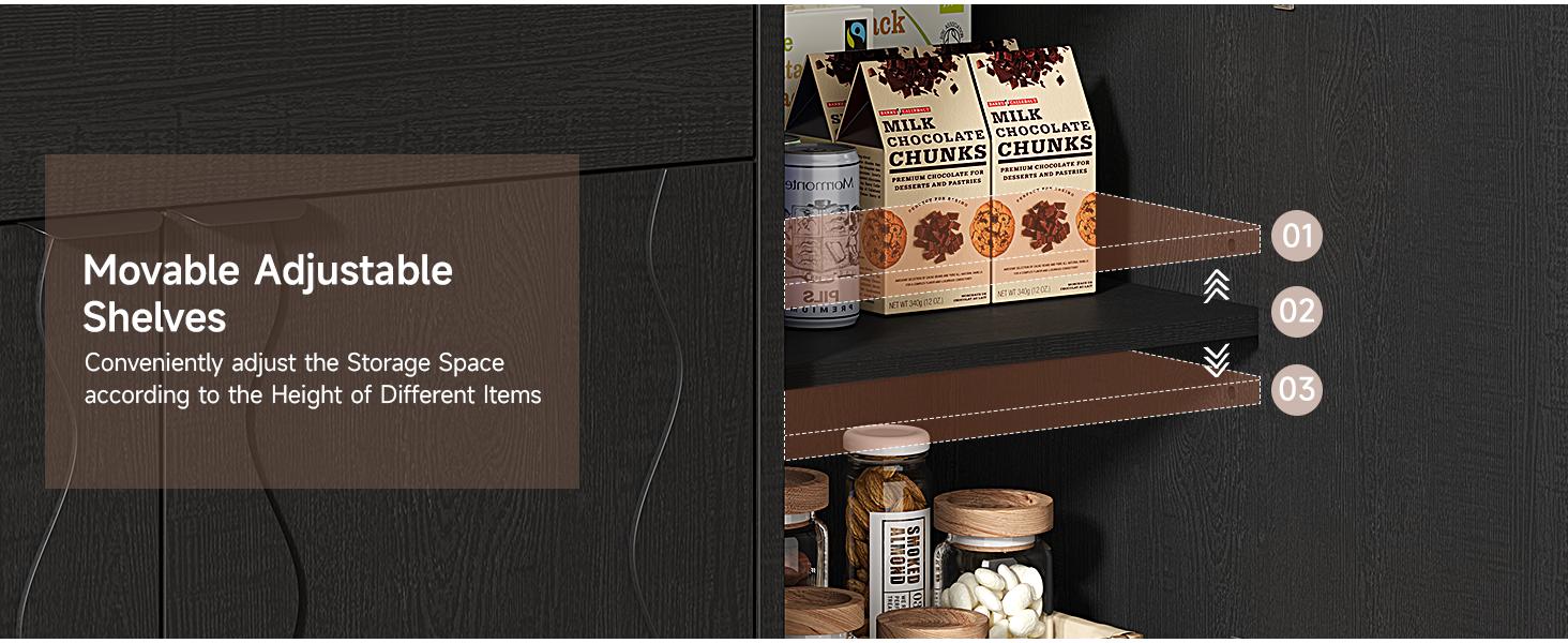 【Wavy Panel Design】ONBRILL 63" Sideboard Buffet Cabinet, Kitchen Buffet Storage Cabinet, Mid Century Modern Storage Cabinet with 4 Doors & Shelves, Wood Coffee Bar Console Wine Bar for Living Room, Kitchen,Hallway