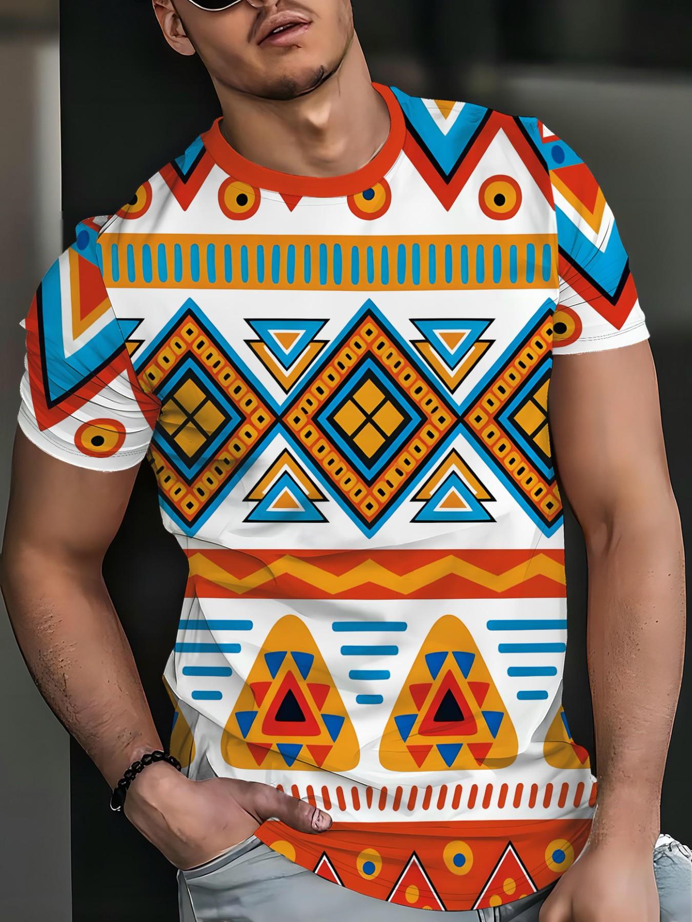 Unisex Middle Eastern Multi-Color Patchwork Print Short Sleeve T-Shirt, Summer Fashion Quick-Dry Casual Top, Ideal for Daily Wear & Outdoor Activities
