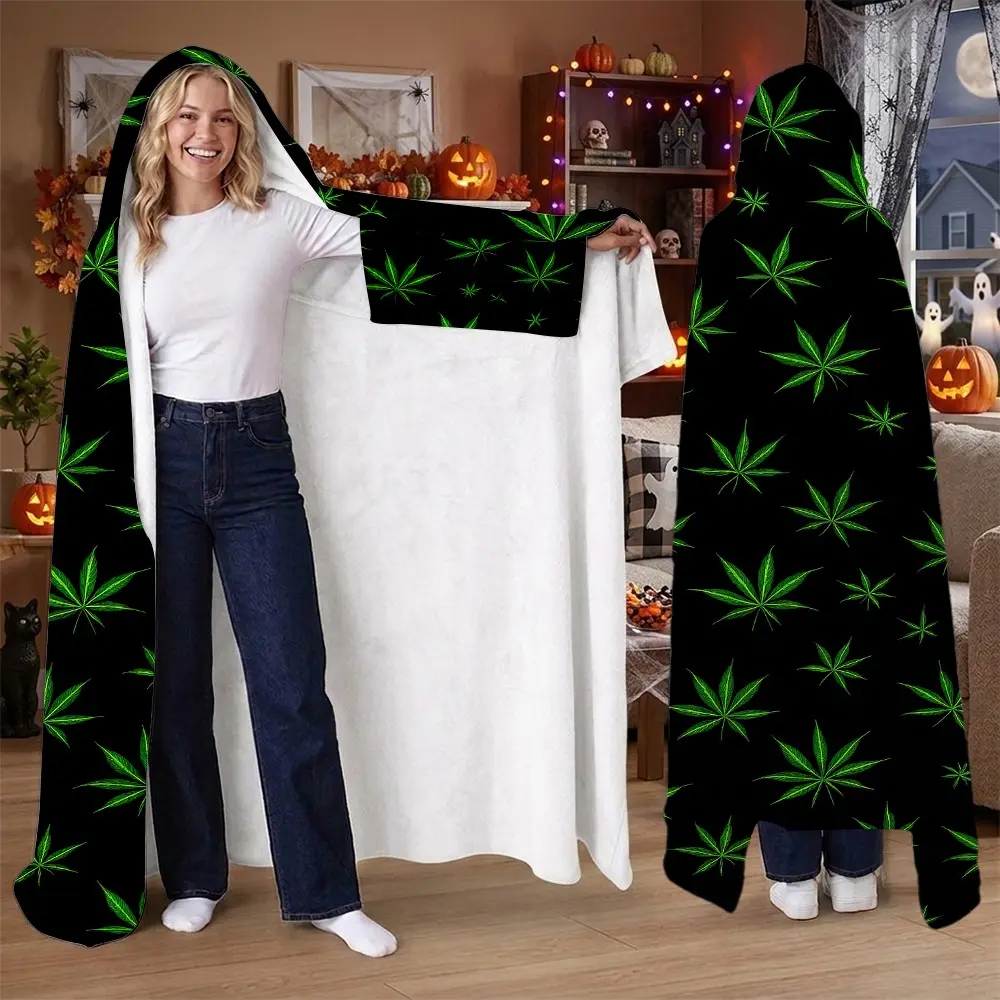 New Wearable Blanket with Hood, Soft Flannel, Comfortable, 5 Patterns, 2 Sizes, Perfect for Couples, Friends, Halloween, Christmas Gift
