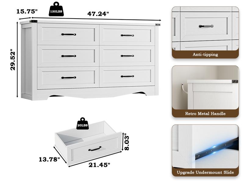 Dresser for Bedroom, Modern Wooden Chest of Drawers with Natural Wood Texture, 6 Drawer Wood Dresser for Closet with Metal Handles, Sleek Storage Solution for Living Room, Office, Hallway