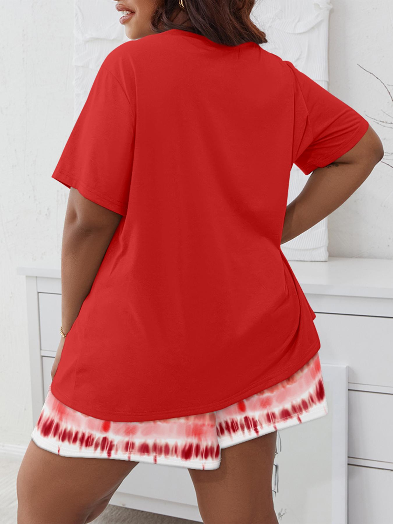 Plus Size Fashion Women's Round Neck Printed Short Sleeve Top + Pants Casual Set, Stylish Summer for Ladies