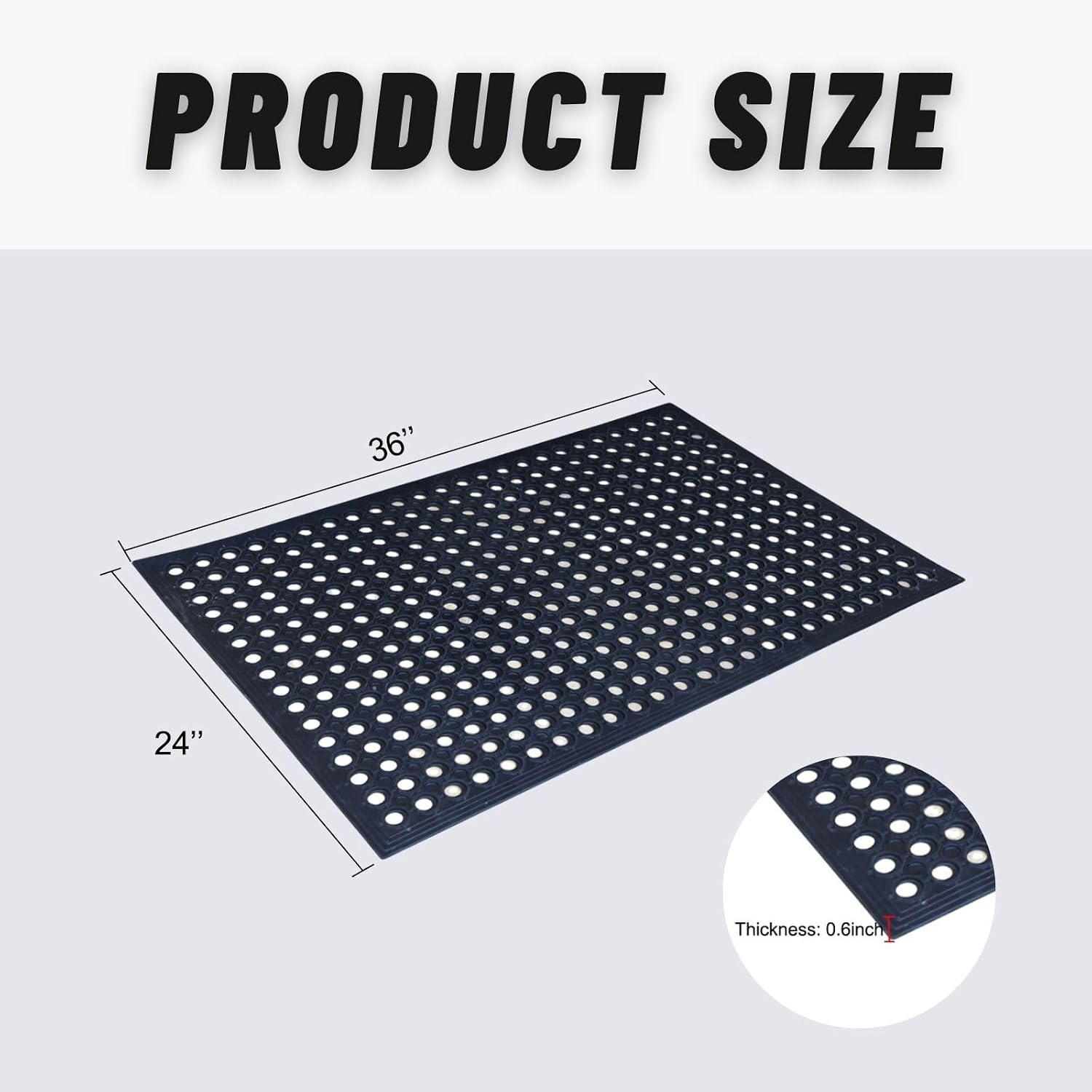 2 Pack Heavy Duty Rubber Drainage Mats, 24" x 36" Non-Slip Outdoor Rubber Floor Mats with Drainage Holes, Commercial Kitchen Mats for Garage, Patio, Entryway, Indoor Outdoor Use