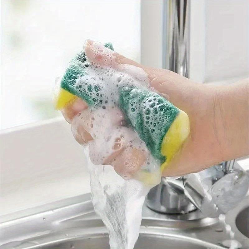 24pcs High-Quality Dishwashing Sponge - Double-Layer, Powerful Decontamination, Yellow + Green, Fibrous Material with Sand for Increased Friction, High-Density & Soft, with Detergent for Easy Rinsing, for Kitchen/Furniture/Bathroom Cleaning, Dish Sponges