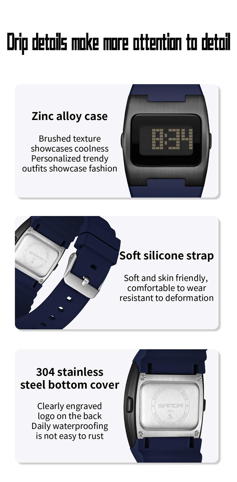 Sanda Fashion Square Sports Watch, Waterproof Luminous Multifunctional Wristwatch, Analog-Digital, Perfect Birthday & Festival Gift