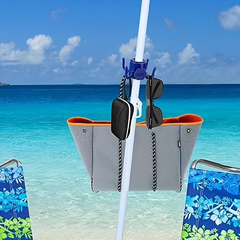 2pcs, adjustable 4-paw beach umbrella hook - Durable ABS plastic, multi-coloured (blue/green/white/orange) - Securely hang towels, cameras, clothes and bags - Suitable for 2.49cm-3.17cm parachute poles, suitable for beach, Utility Hooks