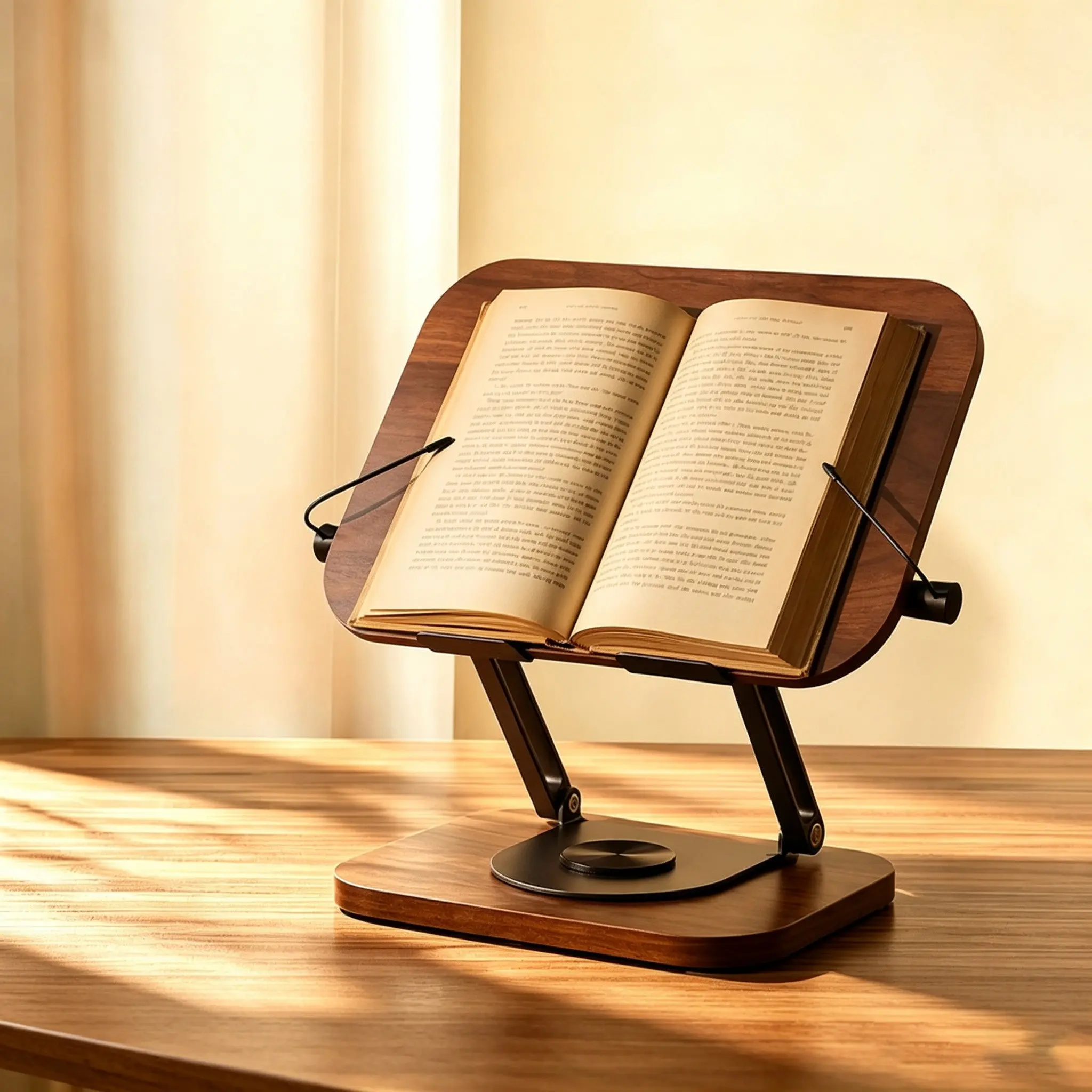 360° Rotating Reading Stand, Adjustable Wooden Aluminum Book Rack, Desk Height-Adjustable Reading Holder, Student Kids Tablet Laptop Universal Reader, Ergonomic Holder