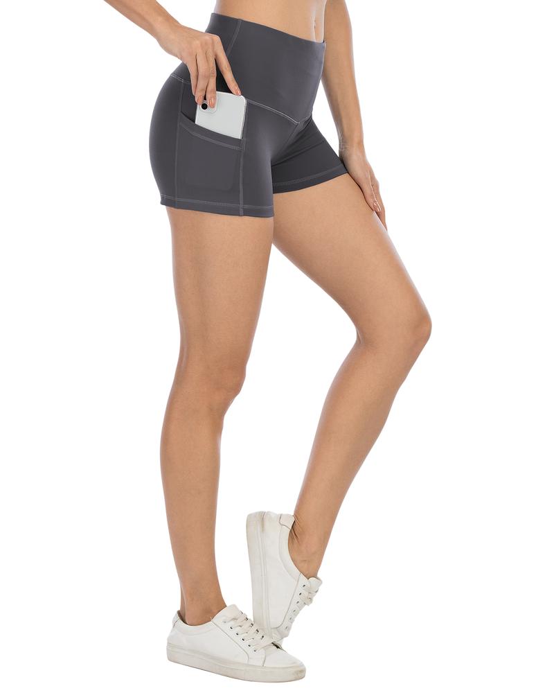 CHRLEISURE 5PCS  Women's Shorts With Pockets High Waisted Bikershorts For Exercise & Yoga Shorts Leggings Gym Bikershorts