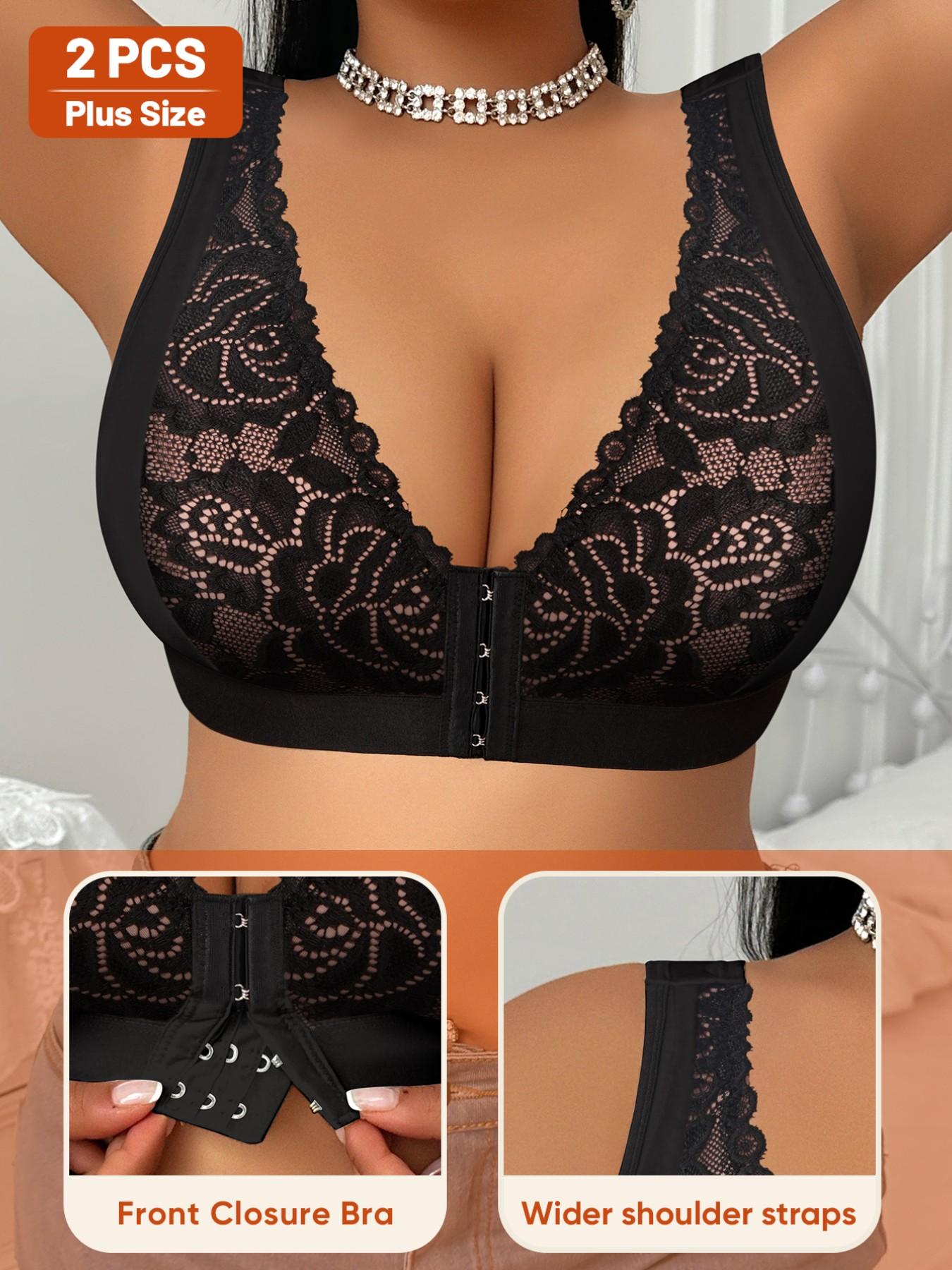 Women's Lace Patchwork Bralettes Set, Plus Size Sexy Backless Design, Casual Comfortable Everyday Wear, All Season Fashion