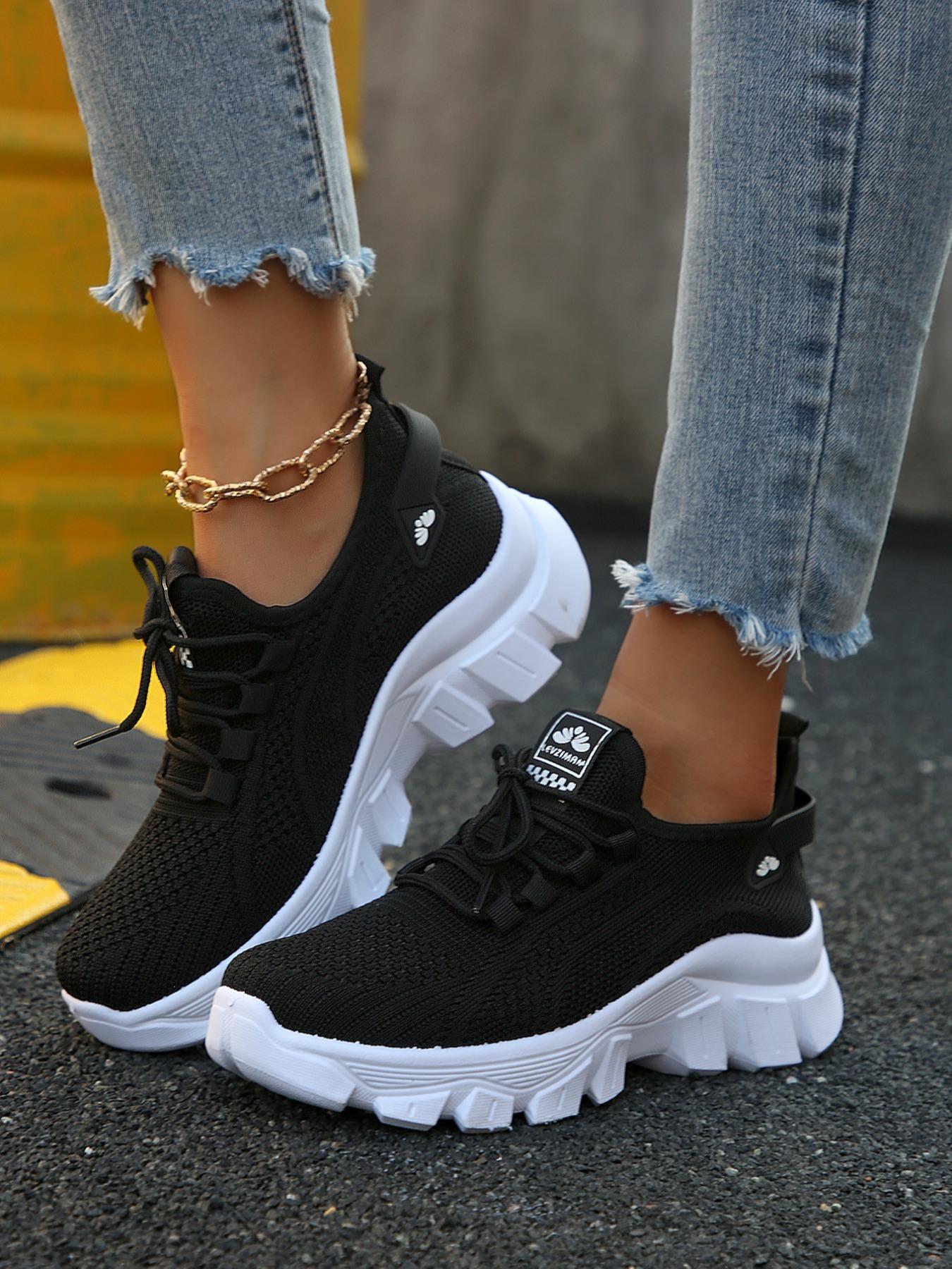 Women's Fashionable Lace Up Front Platform Sneakers, Casual Comfortable Breathable Sports Shoes, Female All-match Round Toe Chunky Sneakers for Daily Life, Thick Soled Sneakers