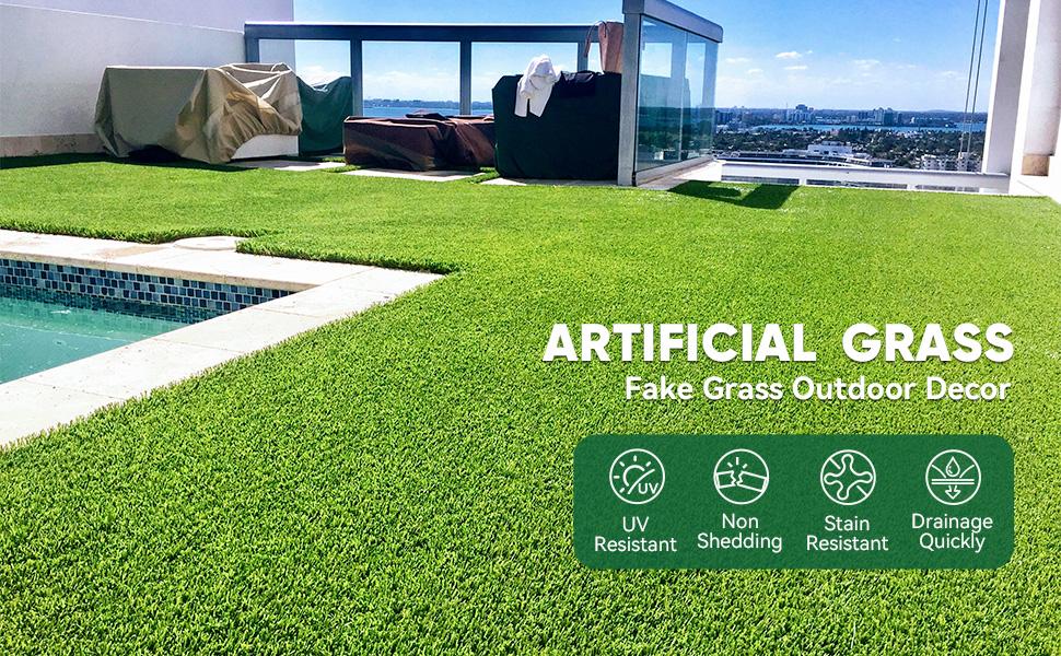 Artificial Grass Outdoor Indoor, 3 FT x 5 FT Faux Turf Lawn, 0.4" Artificial Grass Rug for Patio, Rug Synthetic Grass Mat with Drainage Holes