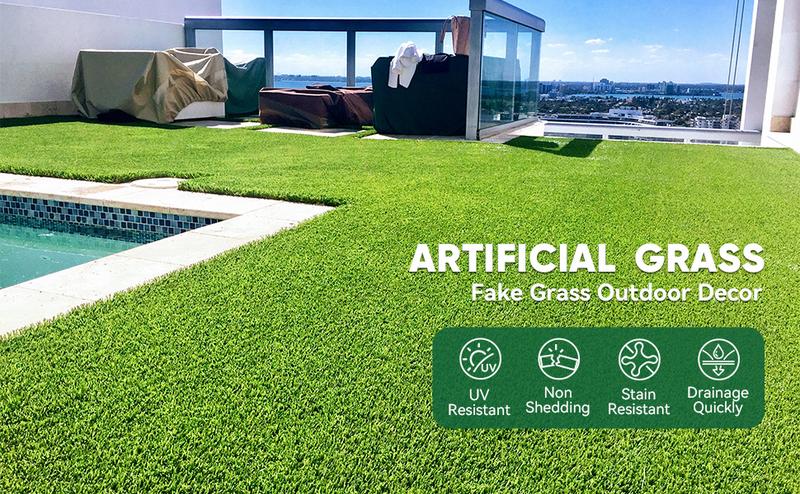 Artificial Grass Outdoor Indoor, 3 FT x 5 FT Faux Turf Lawn, 0.4" Artificial Grass Rug for Patio, Rug Synthetic Grass Mat with Drainage Holes