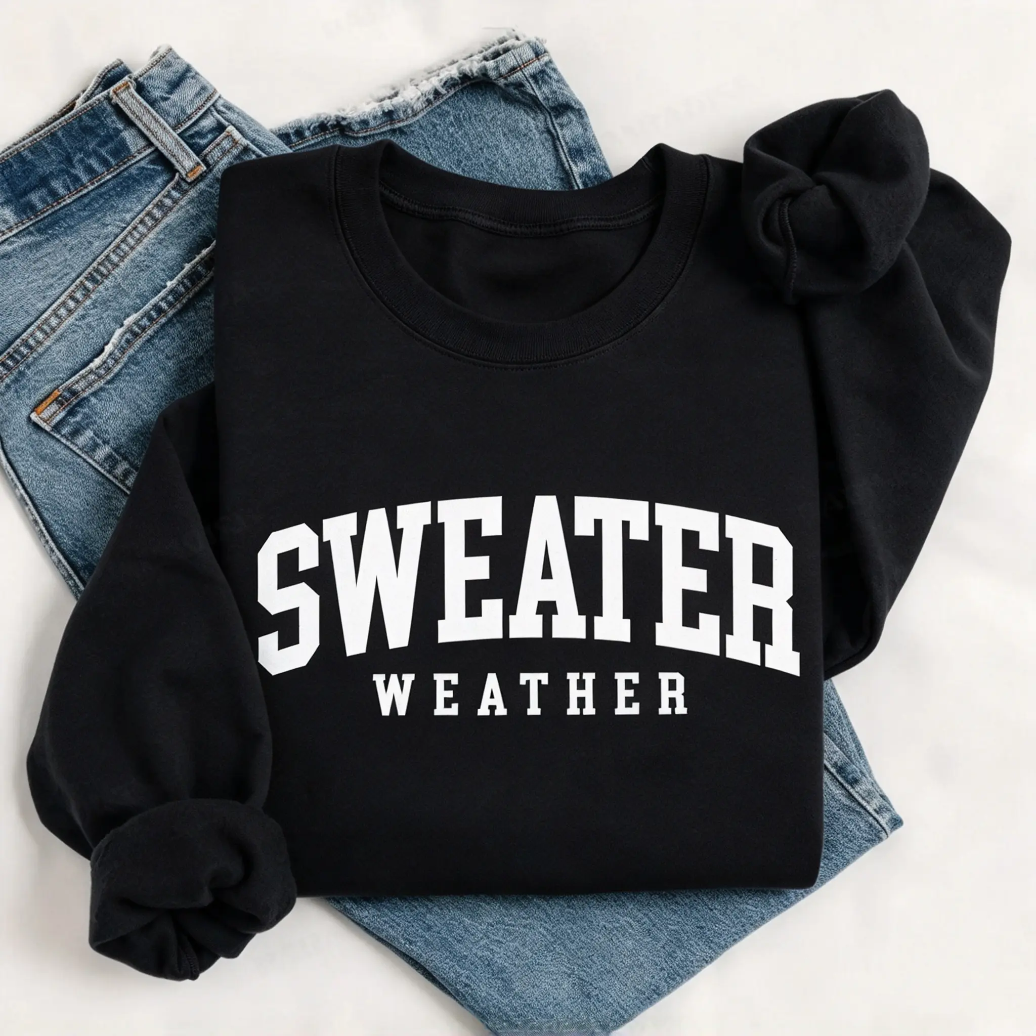 Women's Sweater Weather Graphic Sweatshirt, Cozy Fall Winter Crewneck TopThanksgiving Day，Christmas