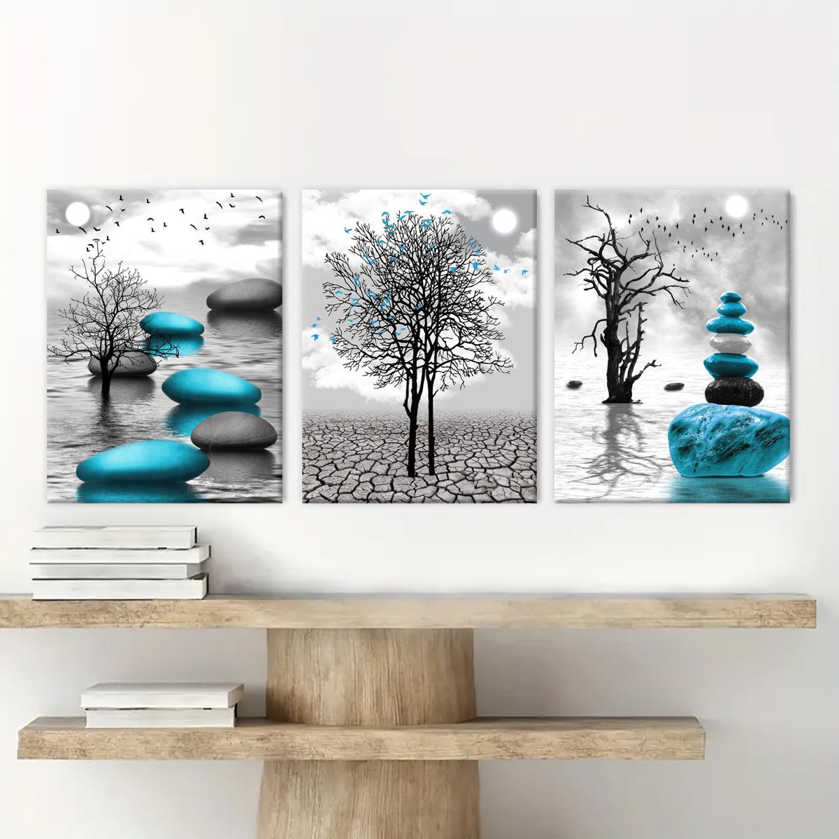 Wooden Framed Canvas Painting, 3 Counts/set Abstract Plant Pattern Western Wall Art Decoration, Wall Decor for Home Living Room Bedroom Office