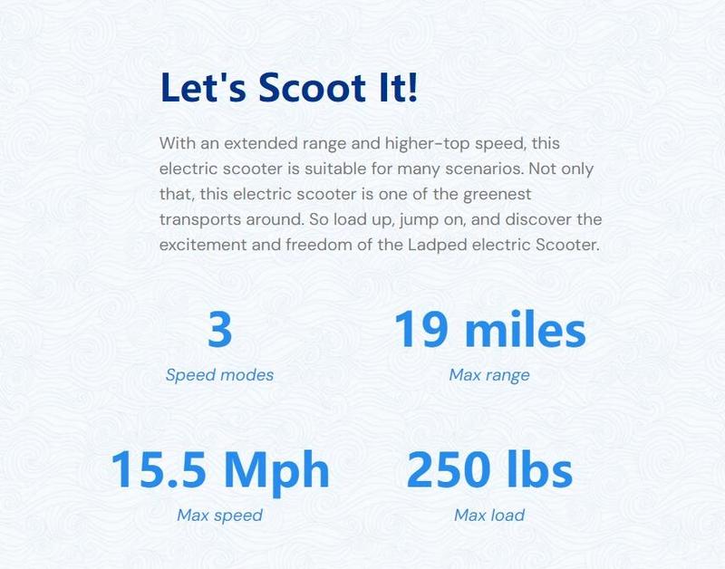 ladped Electric Scooter - 8.5 Solid Tires, 350W Motor Up to 16 Miles of Range and 19 MPH Portable Folding Commuter Scooter with and App E-Scooter  3 Speed modes school scooters