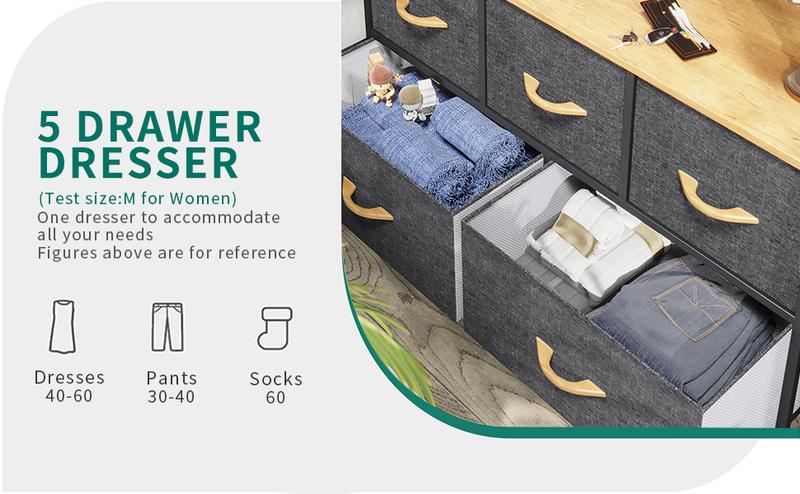 Yitahome Dresser for Bedroom with 5 Drawers, TV Stand Fabric Dresser, Dressers & Chests of Drawers, Organizer Unit Storage Tower for Bedroom