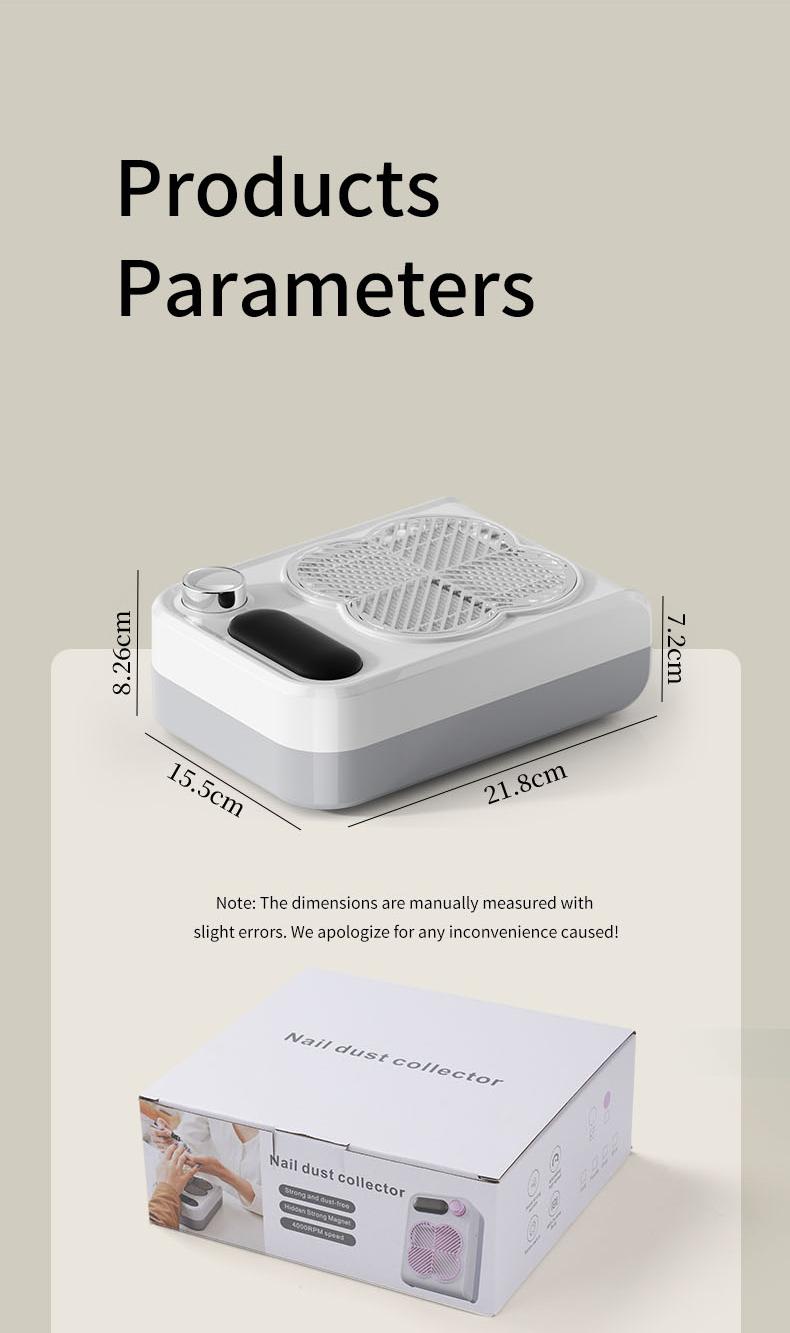 Marwell - Professional nail vacuum cleaner, electric nail dust collector with grinding drill bit, UV lamp, adjustable speed. Suitable for home use and professional nail salons.