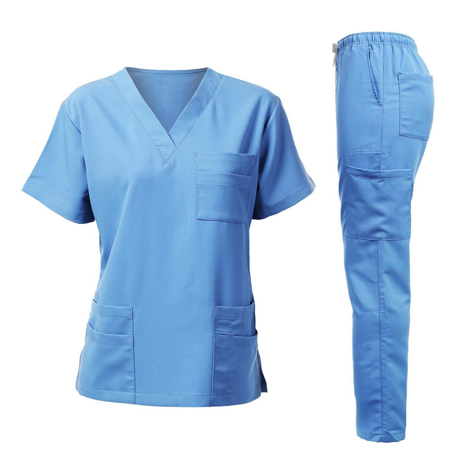 Unisex Short Sleeve Doctor Scrub Set, Comfortable Breathable Medical Uniform for Oral Hospital & Surgery, Top & Pants 2-Piece