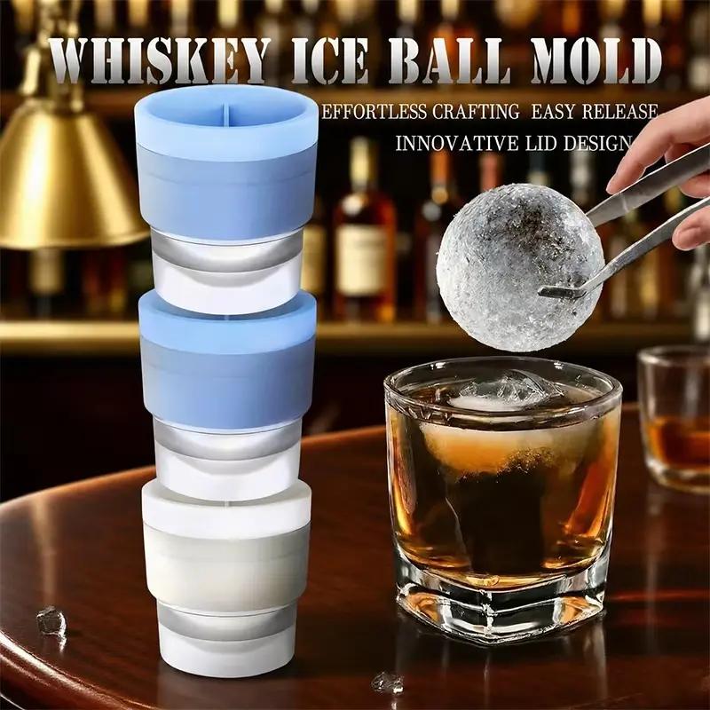 Ice Ball Molds Set of 3 – Large Slow-Melting Ice Sphere Maker – Reusable Silicone Ice Cube Tray for Whiskey, Bourbon, Cocktails & Drinks