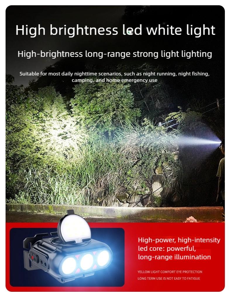 Headlamp Fishing Hat Clip Light Induction Night Fishing Lamp Long Battery Life Headband Illumination Strong Light Rechargeable Super Bright