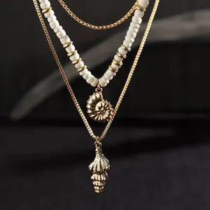 Men's Summer Coconut Shell Beaded Shell Necklace Hip Hop Beach Style Conch Pendant Multi-layer Necklace Vintage Jewelry Gift