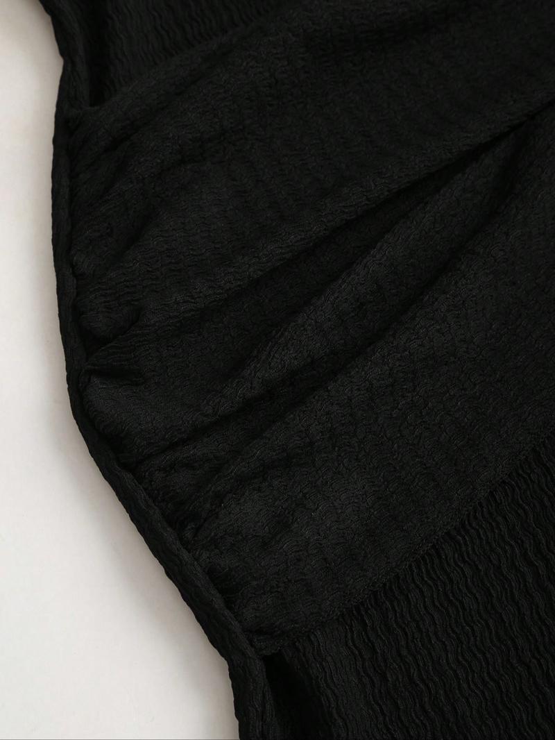 Women's Stand Collar Cinched Waist Minimalist Flare Sleeve Bodycon Midi Dress