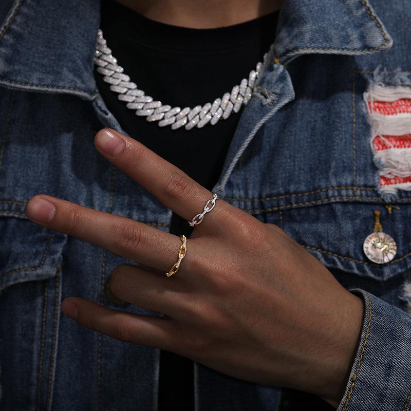 Moissanite 0.1ct Hip Hop Unisex Chained Ring Copper Ring Jewelry Perfect Birthday Engagement Wedding Anniversary Gift for Men Women