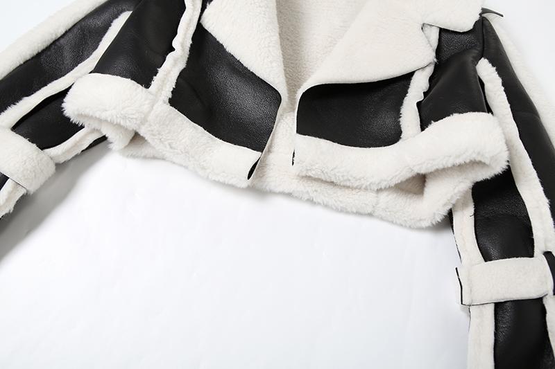 DOUCIU New Autumn And Winter Fashion Personality All-Match Hip-Hop Joint Cool Loose Casual Warm Ladies Retro Pu Leather Contrast Color Cardigan Short Jacket Coats