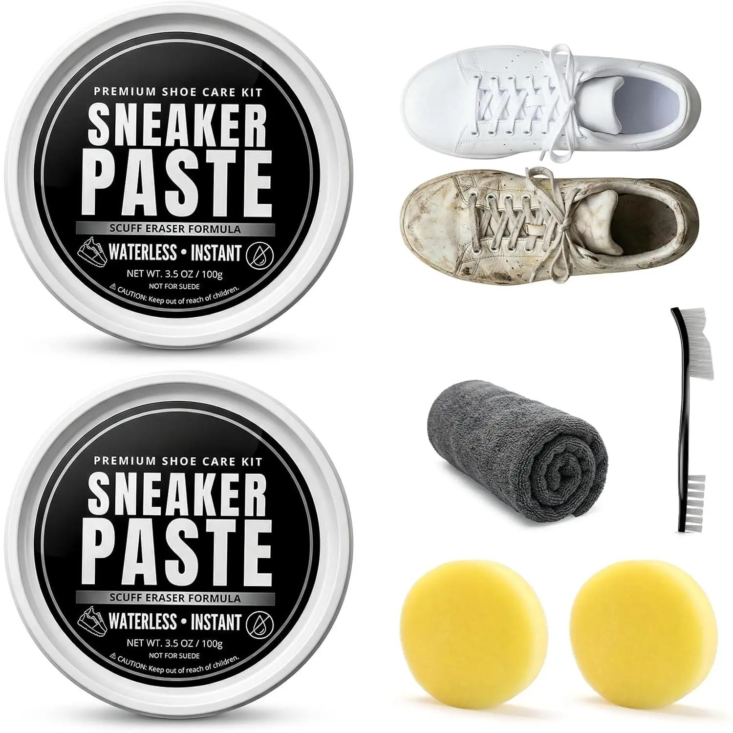 2 count White Shoe Cleaner Cream, Multipurpose White Shoes Clean Cream With -in Sponge, No-Wash WhiteSneaker Cleaner, whiteshoe cleaning cream for Leather Sneakers Soles