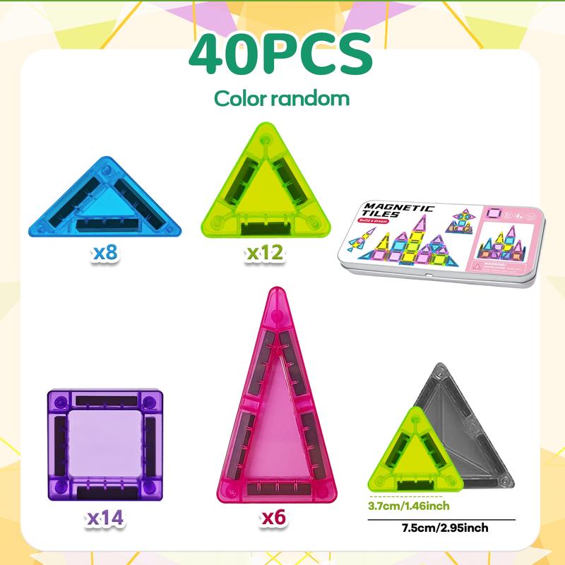 24/40PCS Mini Magnetic Building Blocks, Magnetic Tiles Stacking Toys, Creative STEM Construction Set with Iron Storage Box, Travel-Size On-the-Go Magnet Toys, House Building Kit for Boys Girls Ages 3+