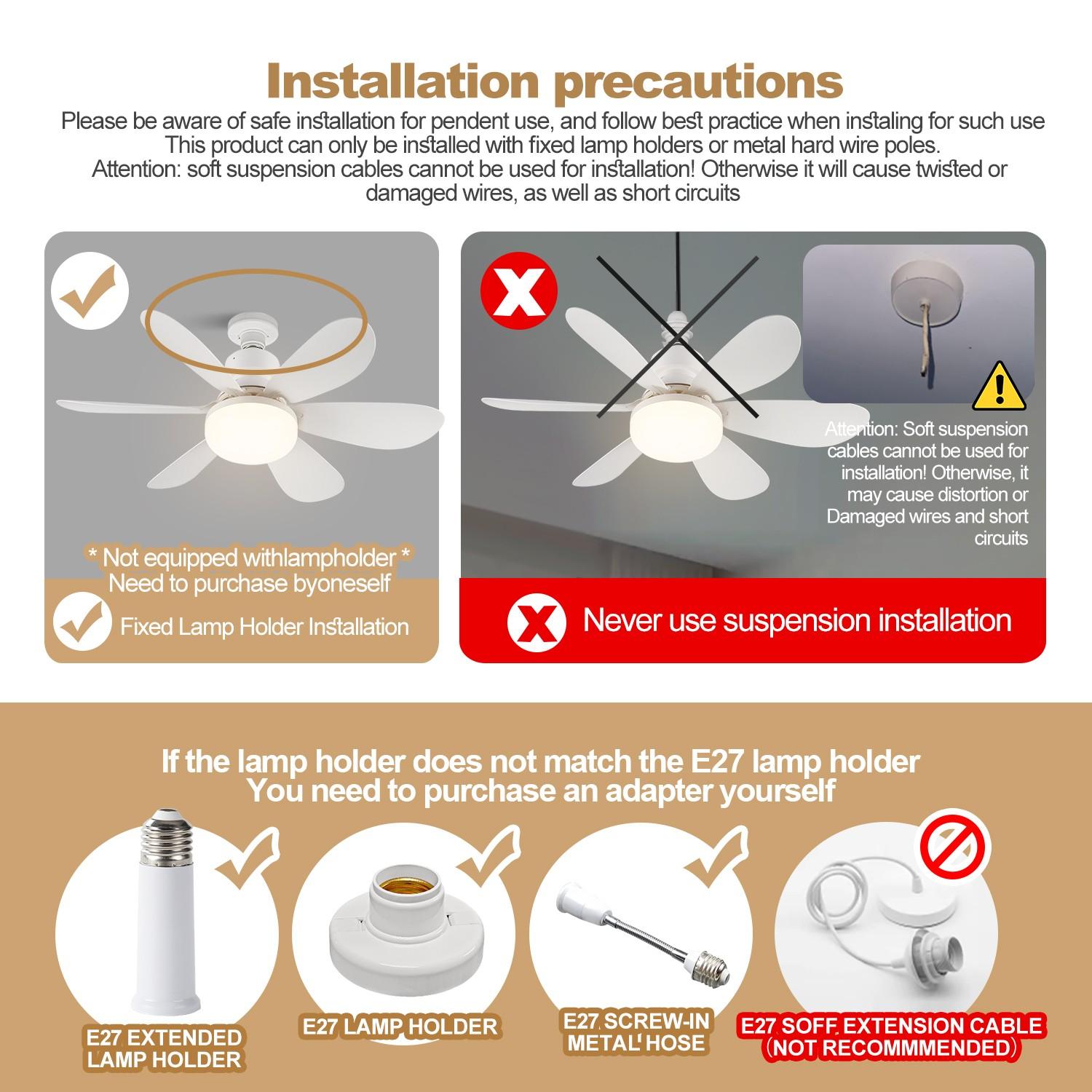 20.5-Inch E27 Ceiling Fan Light with Remote, Silent Strong Wind, Adjustable Brightness, Three Speeds, LED Energy Saving for Home