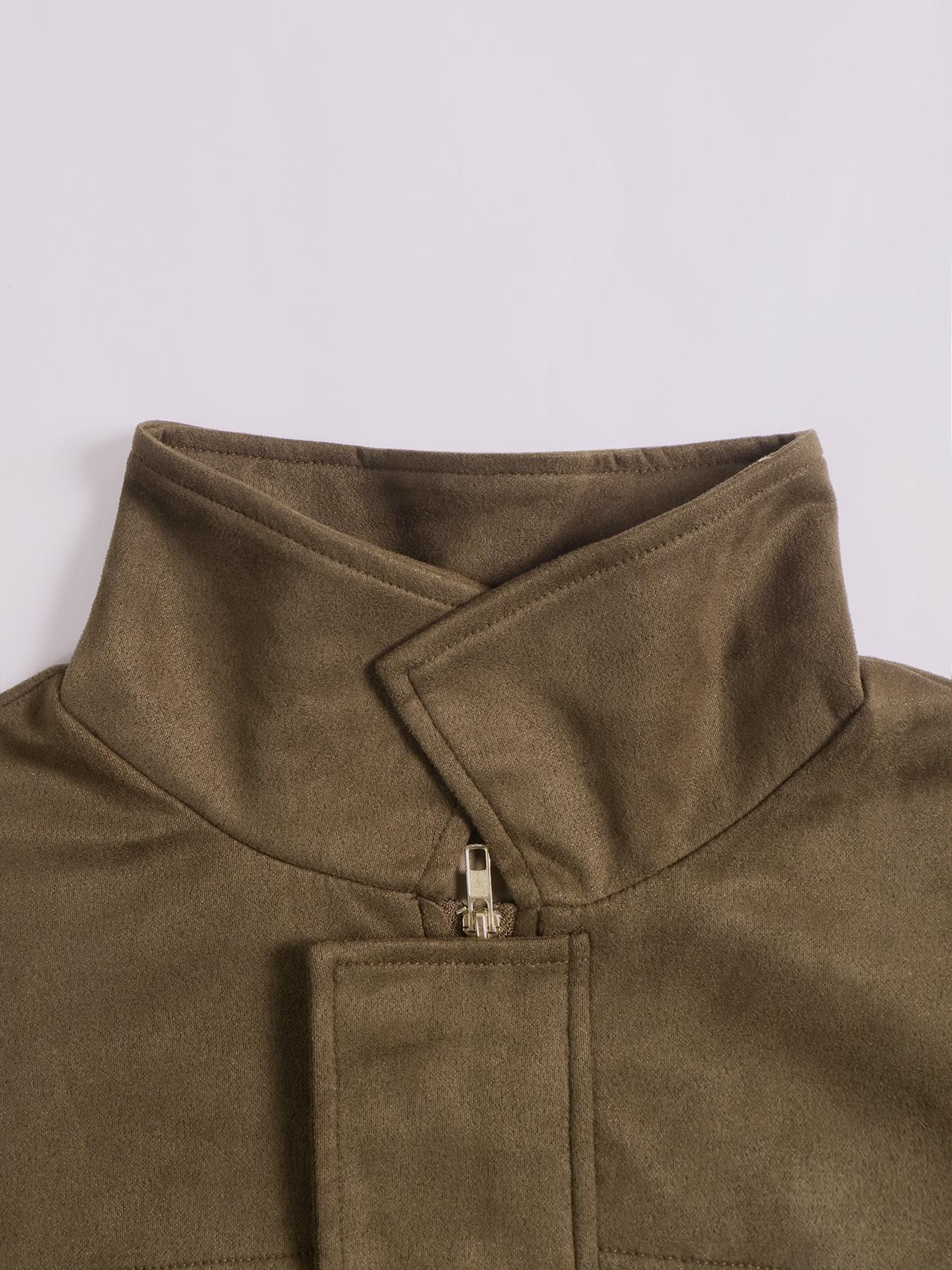 Women's Autumn Winter Suede Texture Zipper Loose Fit bomber jacket, Stylish Turn-Down Collar Design for Casual Wear Coats Outerwear Womenswear