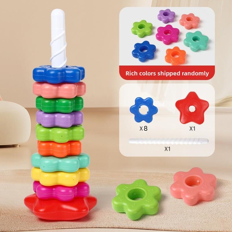 Explosive Rainbow Rotating Tower Flower Rotating Fun Stacking High Collar Early Education Puzzle Baby 6-Month Toy