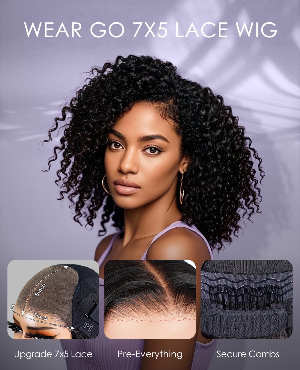 [Today's Deal] Wavymy Wear Go Afro Kinky Curly 7x5 Pre Bleached Tiny Knots Pre-Cut HD Lace Glueless Wig 180% Density Layered Curly Hairstyle