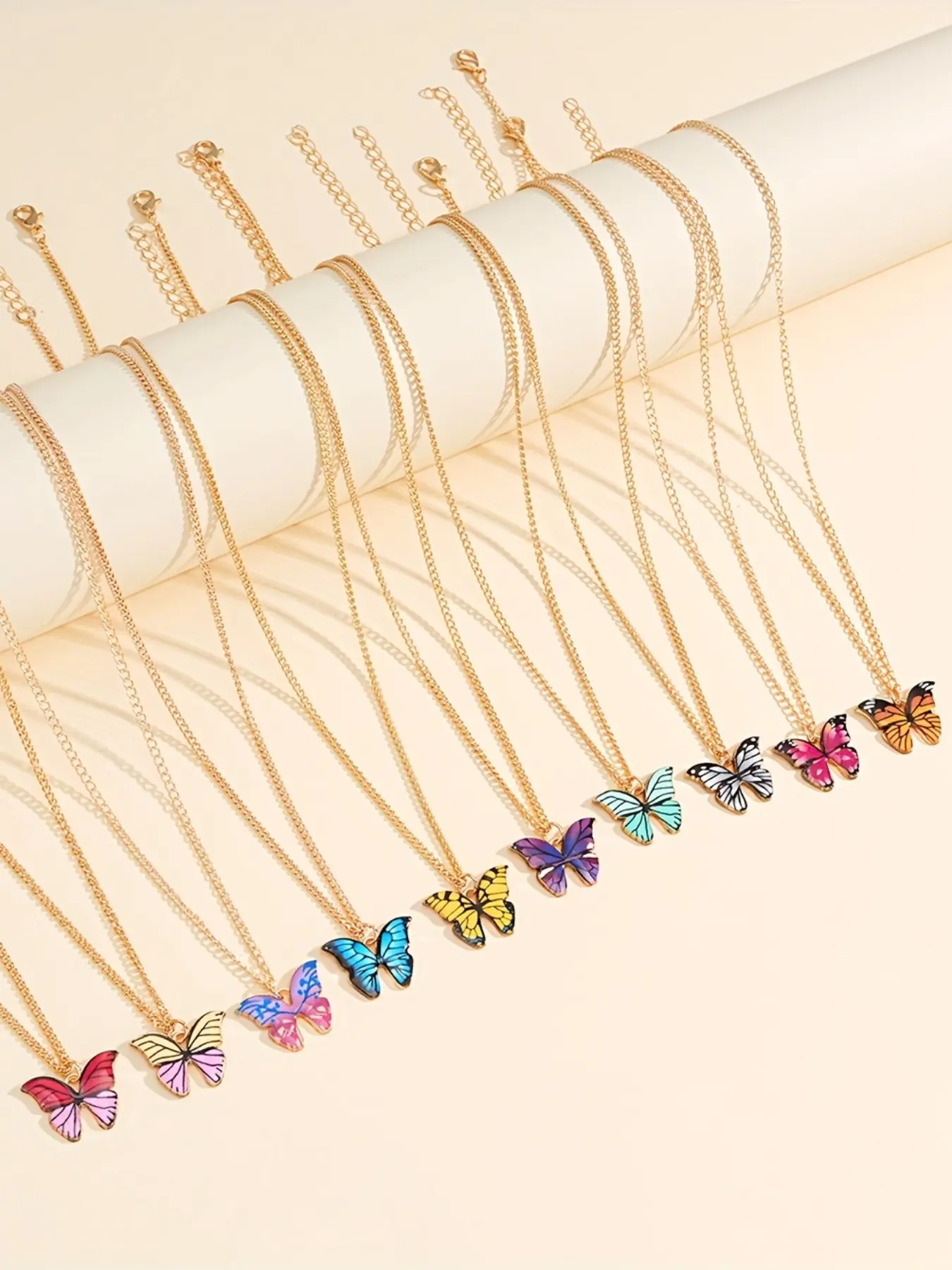 10-Piece Fashion Elegant Simple Colorful Butterfly Y2K Pendant Matching Necklaces Set, Unisex, Perfect for Vacation, Party, Date, Gift, Daily Wear