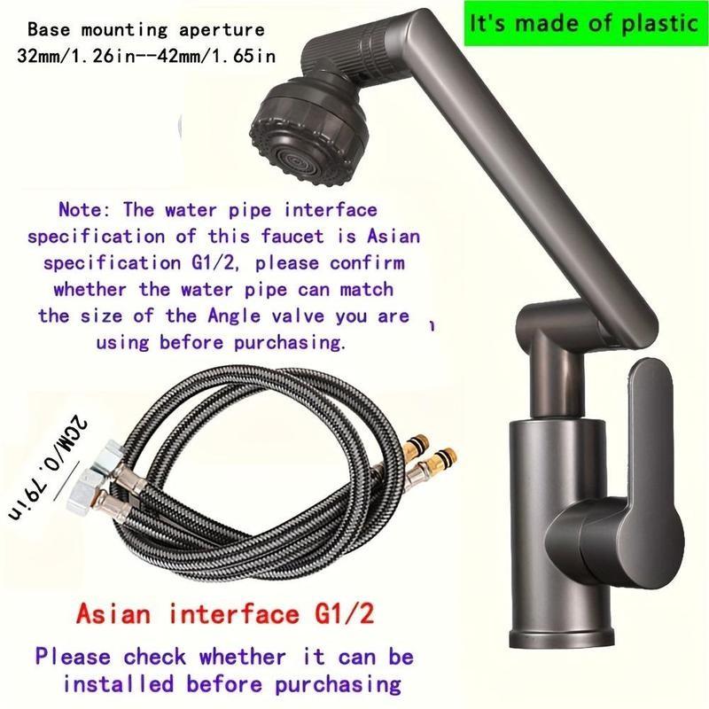 Rotating Bathroom Sink Faucet, Adjustable Height Single Handle Single Hole, 2 Spout Types and 2 Soft Hoses, Basin Rotating Faucet