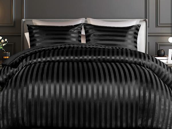 Whale Flotilla 3-Piece Reversible Silky Soft King Size Comforter Set, Luxury Stripe Satin Oversized Comforter Bedding Set with 2 Satin Pillowcases, Lightweight Duvet for All Seasons