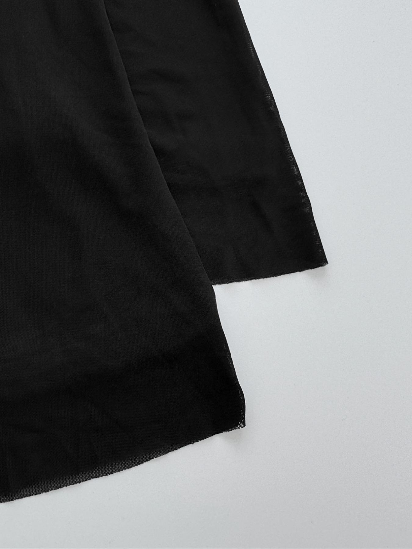 Womens Sheer Mesh Dress Long Sleeve Mini Dress Slim Fit Bodycon See Through Hem Black Elegant Dress Stretchy Soft Fabric Cocktail Party Outfit Sexy Evening Wear Transparent Sleeve Minimal Chic Date Night Club Formal Wear Fall Winter Fashion