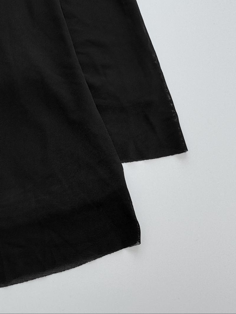 Womens Sheer Mesh Dress Long Sleeve Mini Dress Slim Fit Bodycon See Through Hem Black Elegant Dress Stretchy Soft Fabric Cocktail Party Outfit Sexy Evening Wear Transparent Sleeve Minimal Chic Date Night Club Formal Wear Fall Winter Fashion