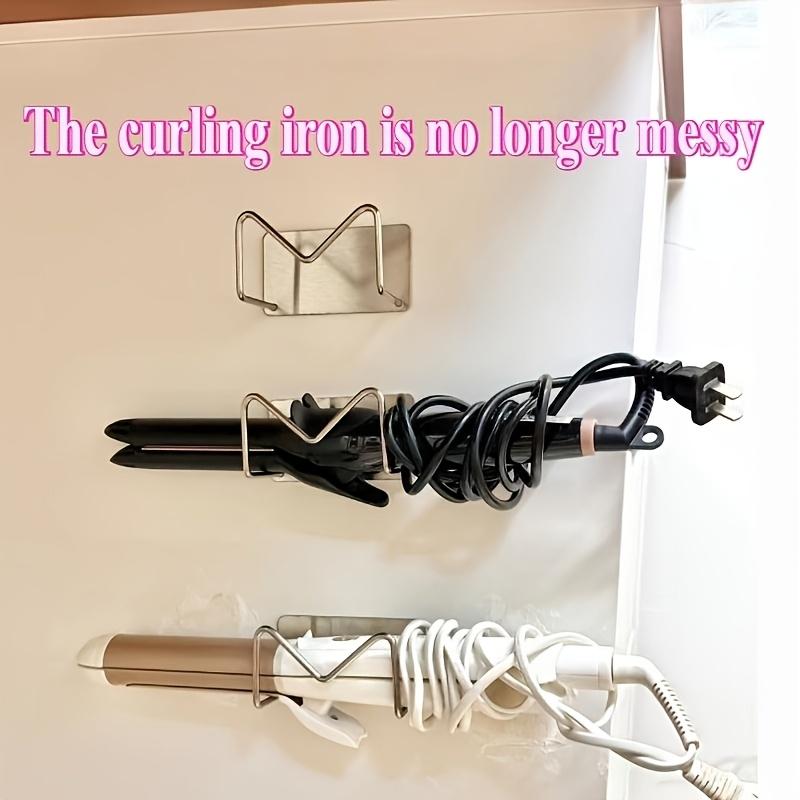 No-drill stainless steel curling iron holder, wall-mounted self-adhesive hair tool organizer, space-saving curling iron, straightener, and beauty tool storage rack, suitable for bathroom and dressing table